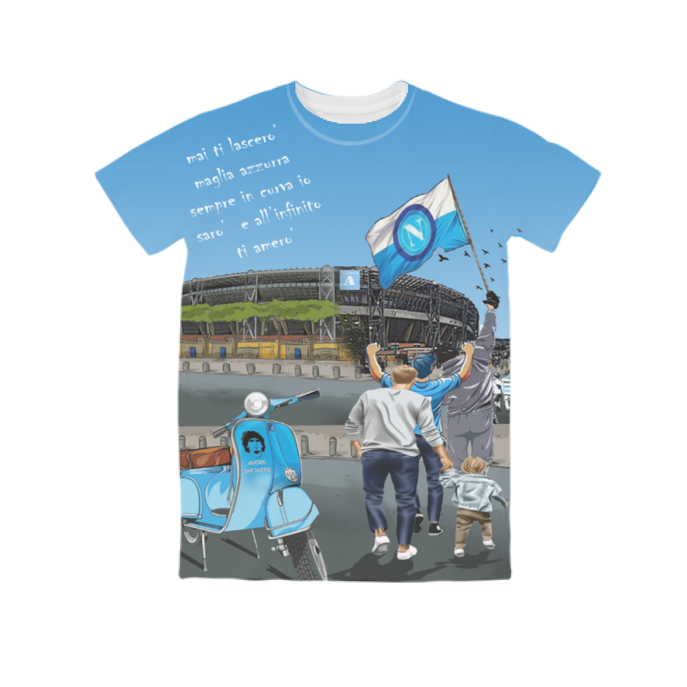 All Over T-Shirt Unisex Mai ti lascero maglia azzurra sempre in curva io s