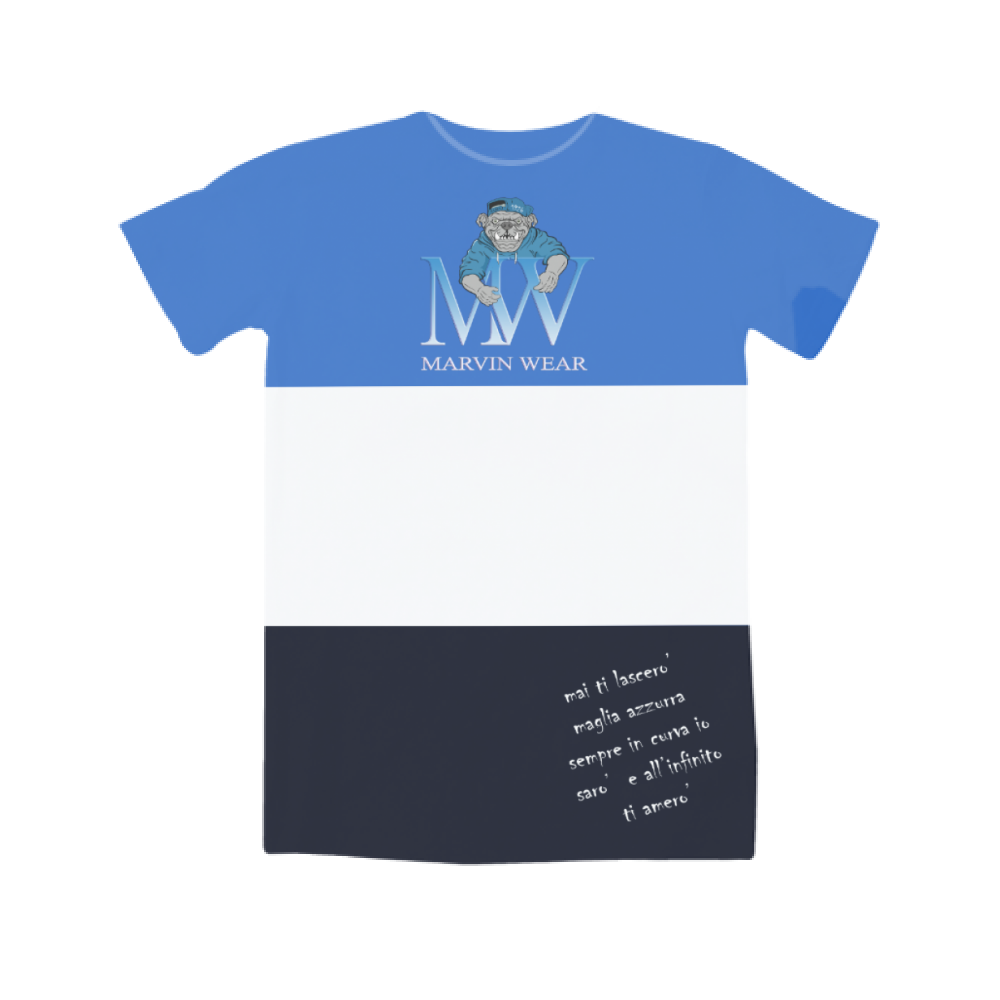 All Over T-Shirt Unisex Mai ti lascero maglia azzurra sempre in curva io s